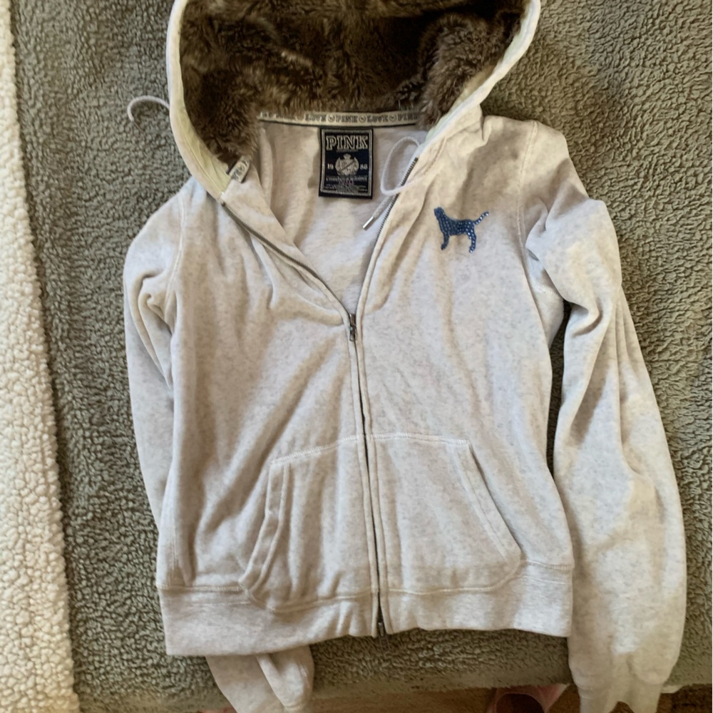 Size small EUC really cute victoria secret pink blingy fur sweatshirt